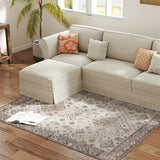 HOMCOM Vintage Area Rug, Non-Slip Washable Rug, Flannel Floor Carpet for Living Room, Bedroom, Dining Room, Home Office, 170 x 120 cm, Beige