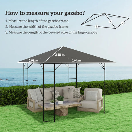 Outsunny 3 x 3(m) Gazebo Canopy Replacement Cover, Garden Gazebo Roof Replacement with Drain Holes, Water Resistant PVC Coating, 370g/, UPF30+, TOP COVER ONLY, Grey