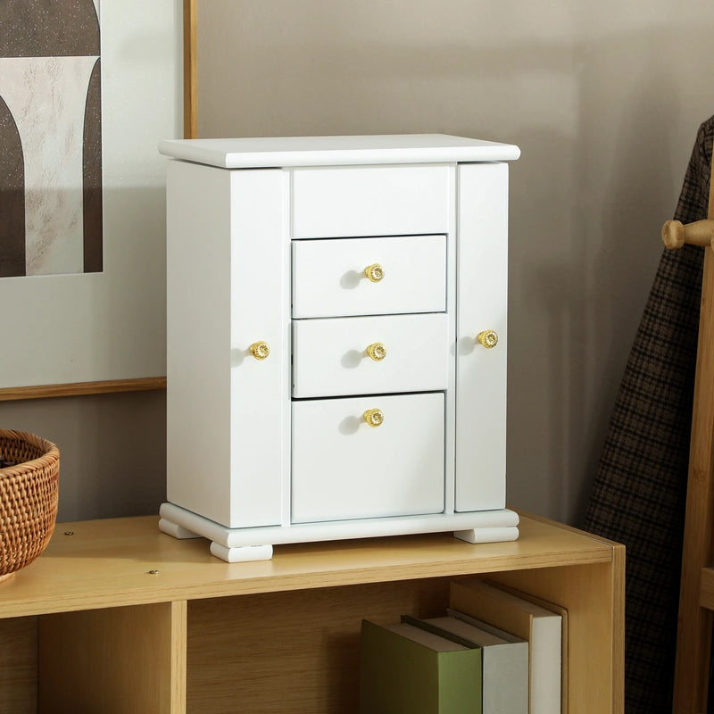 HOMCOM 4-Tier Jewellery Box with Mirror and 2 Drawers - White