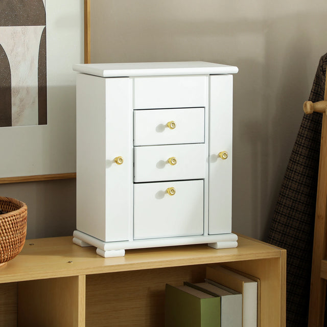 HOMCOM 4-Tier Jewellery Box with Mirror and 2 Drawers - White