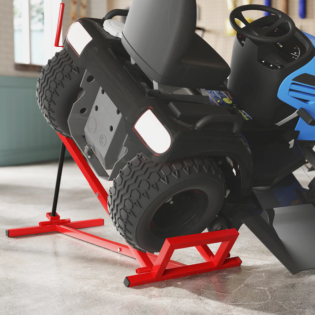 HOMCOM 400 kg Foldable Ride-On Mower Jack Lift, Adjustable Steel Lifting Device, for Lawn Mower, ATV, Red