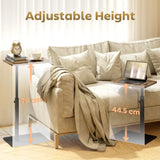 HOMCOM C Shaped Side Table, Small End Table with Adjustable Height and Metal Base for Living Room, Bedroom, Rustic Brown