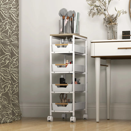 HOMCOM 5-Tier Storage Trolley on Wheels - White