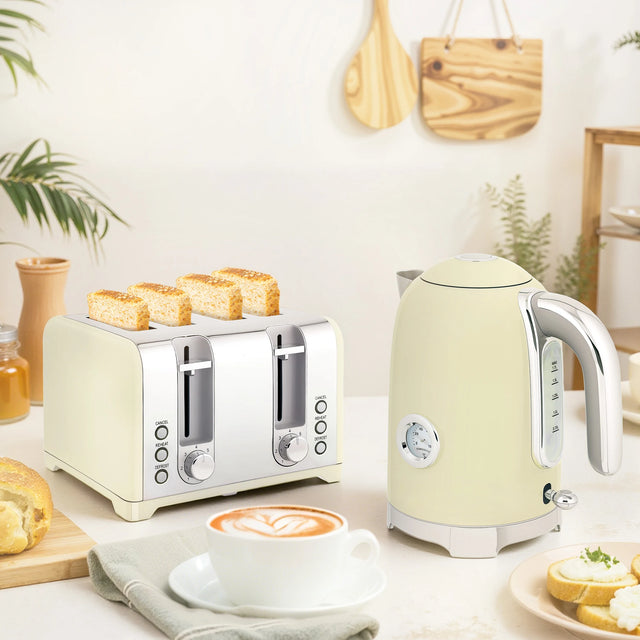 HOMCOM Retro 3000W Kettle and Toaster Set - Cream