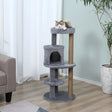 PawHut 104 cm Cat Tree, Cat Condo Tree Tower, Cat Activity Centre with Scratching Posts, Plush Perch, Hanging Ball - Grey