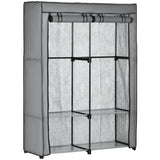 HOMCOM Steel Frame Fabric Wardrobe, with Rail and Shelves - Light Grey