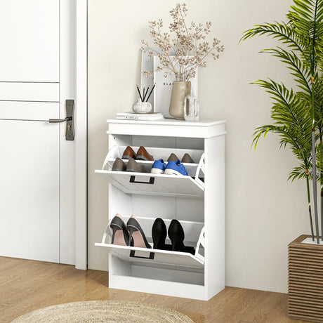 HOMCOM Two-Drawer Minimalistic Shoe Storage Cabinet, for 10 Shoes, White