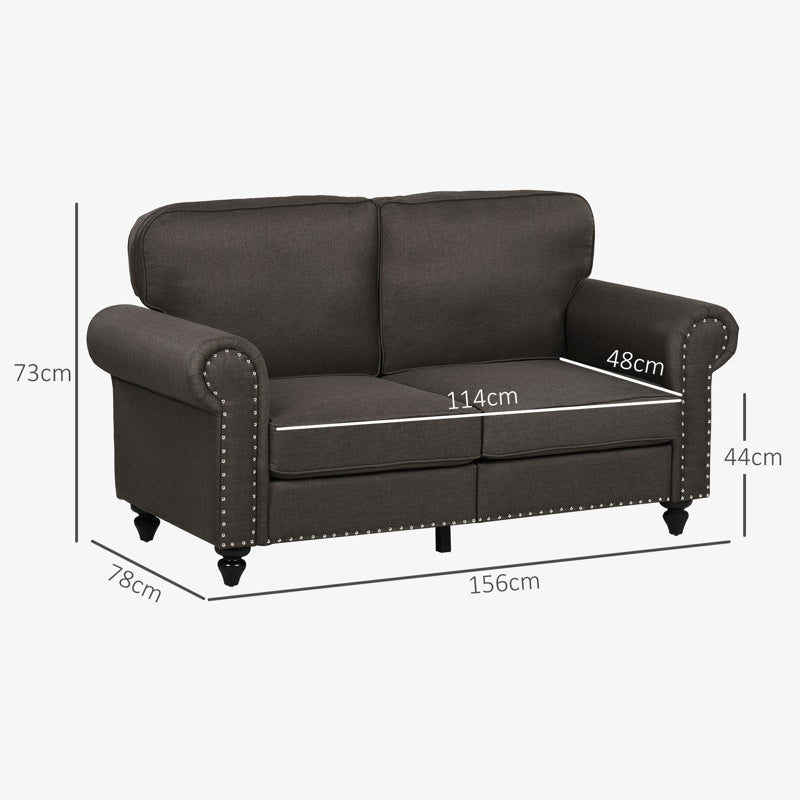 HOMCOM Two-Seater Mid-Century Sofa, with Pocket Springs - Dark Brown