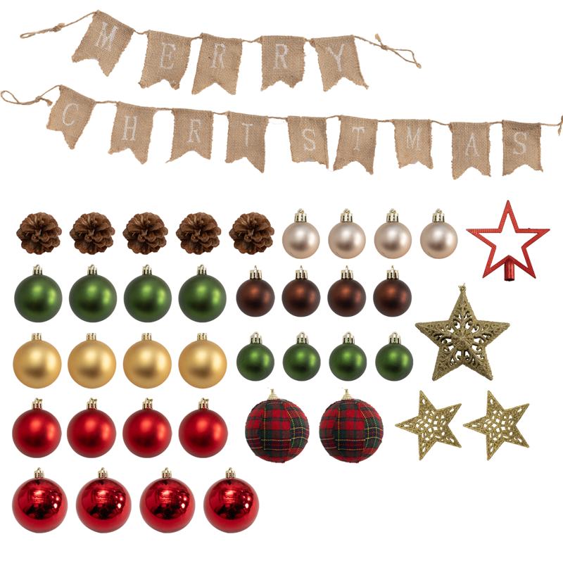 HOMCOM 5ft Pre-Lit Xmas Tree with Decorations, Green, Red and Warm White