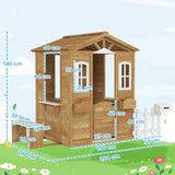 Outsunny Wooden Playhouse for Kids with Door, Windows, Mailbox, Flower Pot Holder, Serving Station, Bench for Children, Yellow