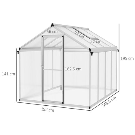 Outsunny 8 x 6ft Aluminium Frame Greenhouse, with Foundation