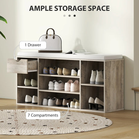 HOMCOM Shoe Storage Bench with Cushion - Grey