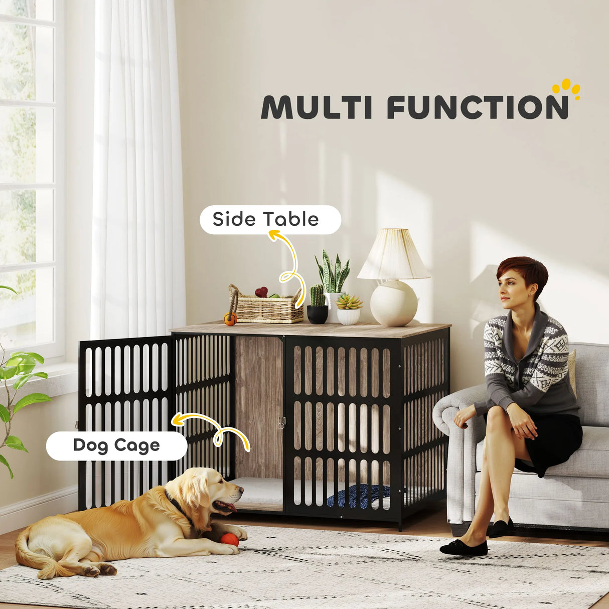 PawHut Dog Crate Furniture with Anti-Chew Resistant Mesh, Anti-Escape Single Door, for Extra Large Dogs, 118 x 80 x 92 cm