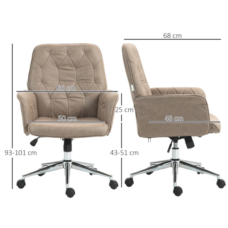 Vinsetto Microfibre Computer Chair with Armrest, Modern Swivel Chair with Adjustable Height, Khaki