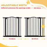 PawHut Metal 74-87cm Adjustable Pet Gate Safety Barrier w/ Auto-Close Door Black