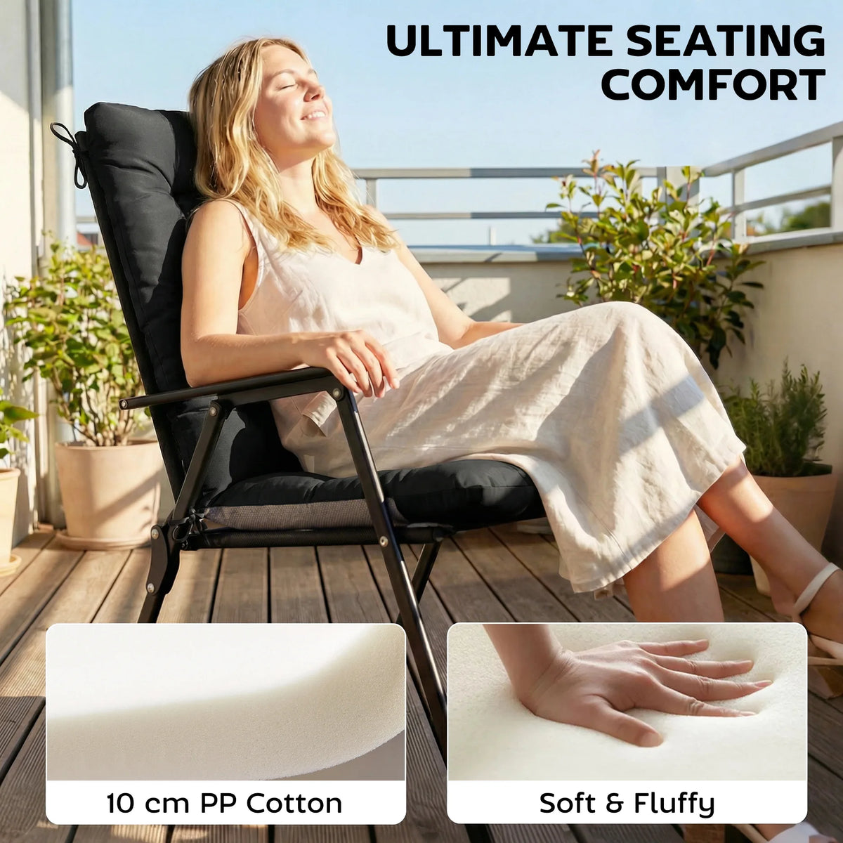 Outsunny Patio Chair Cushions Set of 4, Waterproof Non-Slip Lounge Chair Cushions, 112x53cm, Black