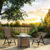 Outsunny 2 Pieces Folding Rattan Garden Dining Chairs with 5-level Reclining High Back, Wood Armrests for Outdoor - Brown