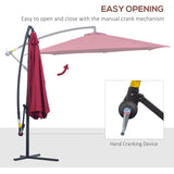 Outsunny 3m Water Resistant Terylene Hanging Parasol Wine Red