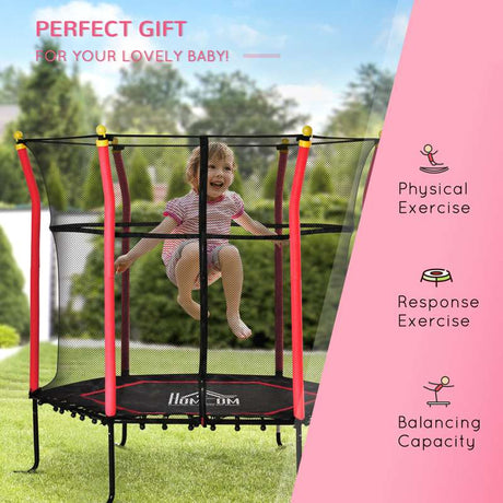 HOMCOM 5.4 FT/ 64 Inch Kids Trampoline With Enclosure Net Mini Indoor Outdoor Trampolines for Child Toddler Age 3- 10 Years Red