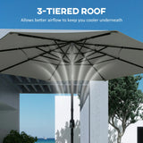 Outsunny Garden Parasol, Parasol Umbrella with 3-tier Roof, Crank Handle, Tilt Function, Polyester Canopy, Grey