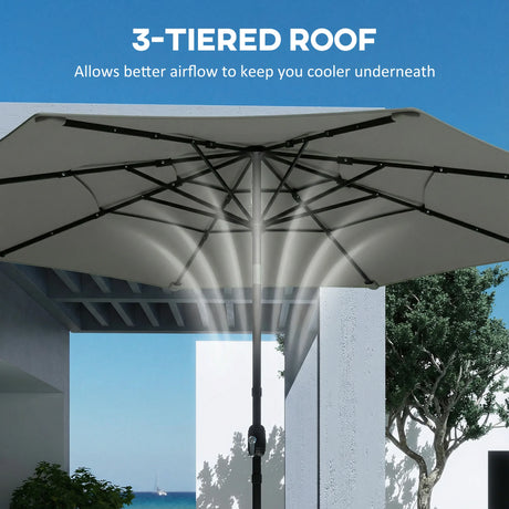 Outsunny Garden Parasol, Parasol Umbrella with 3-tier Roof, Crank Handle, Tilt Function, Polyester Canopy, Grey