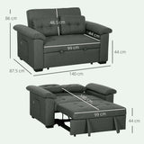 HOMCOM Pull Out Sofa Bed, Fabric 2 Seater Click Clack Sofa Bed Settee with 2 Pocket Springs, Convertible Sofa Couch with Pillows and Side Pockets for Living Room, Home Office, Charcoal Grey