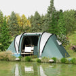 Outsunny Two-Man Tent, with Bedrooms, Living Room and Canopy - Dark Green