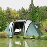 Outsunny Two-Man Tent, with Bedrooms, Living Room and Canopy - Dark Green