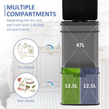 HOMCOM 72L Recycling Sensor Bin Stainless Steel 3 Compartments For Both Wet/Dry Waste w/Removable Lid  Kitchen Home