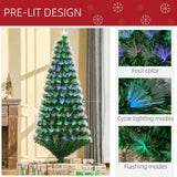 HOMCOM 6FT Multicoloured Artificial Christmas Tree w/ Fibre Optic Lights Pre-Lit Modes Metal Stand Star Holder Home Seasonal Decoration