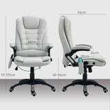 HOMCOM 6-Point Massage Office Chair with Seat Heated for Home Office, PU Leather High Back Executive Desk Chair with Adjustable Height and 360 Swivel for Work Study, Light Grey