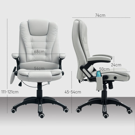 HOMCOM 6-Point Massage Office Chair with Seat Heated for Home Office, PU Leather High Back Executive Desk Chair with Adjustable Height and 360 Swivel for Work Study, Light Grey