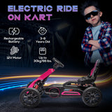 HOMCOM 12V Electric Go-Kart for Kids, Ride-On Racing Go-Kart, with Forward and Reversing Functions, for Ages 3-8 Years - Pink