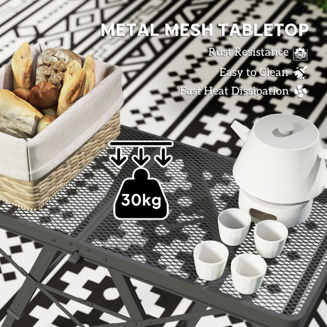 Outsunny 3 ft Folding Camping Table w/ Adjustable Heights, Portable Lightweight Outdoor Folding Picnic Table with Metal Mesh Desktop & Aluminium Legs for Picnic, Garden, Party, Black