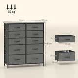 HOMCOM Chest of Ten Fabric Drawers - Charcoal Grey