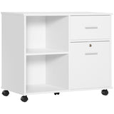 Vinsetto Filing Cabinet with Wheels, Mobile Printer Stand with Open Shelves and Lockable Drawer for A4 Size Documents, White