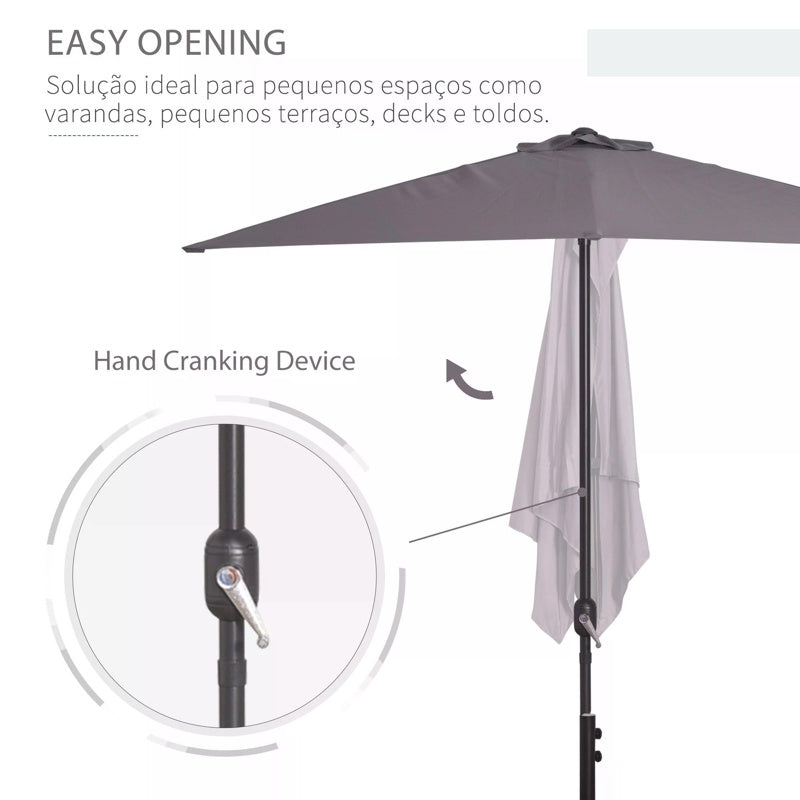 Outsunny Balcony Half Parasol Semi Round Umbrella Patio Crank Handle (2.3 m, Grey)- NO BASE INCLUDED