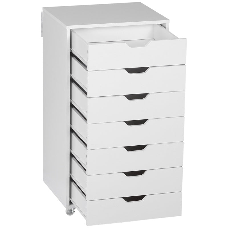 Vinsetto Vertical Filing Cabinet, 7-drawer File Cabinet, Mobile Office Cabinet on Wheels for Study, Home Office, White