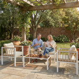 Outsunny 4 Piece Rattan Garden Furniture Set with Loveseat, 2 Armchairs, Table, Metal Frame Patio Conversation Set, Cream White