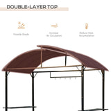 Outsunny Metal Smoking Gazebo Marquee Garden Patio BBQ Tent Grill Canopy Awning Shelter - Coffee