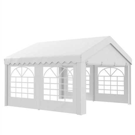 Outsunny 4m x 4m Garden Gazebo, Galvanised Marquee Party Tent with Removable Sides and Windows for Parties, Wedding and Events, White