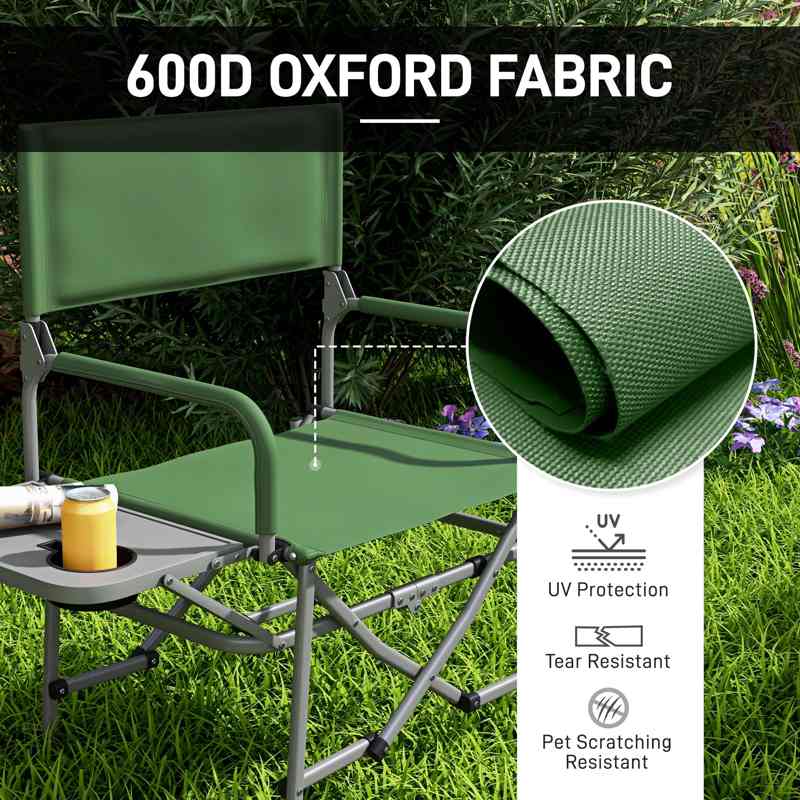 Outsunny Folding Directors Camping Chair, with Side Table - Green