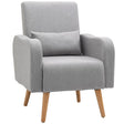 HOMCOM Accent Chair, Linen-Touch Armchair, Upholstered Leisure Lounge Sofa for Living Room, Club Chair with Wooden Frame, Grey