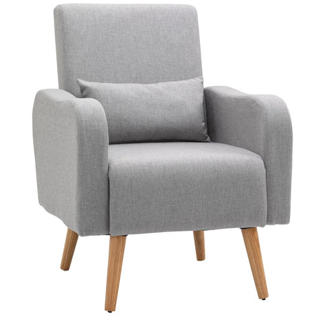 HOMCOM Accent Chair, Linen-Touch Armchair, Upholstered Leisure Lounge Sofa for Living Room, Club Chair with Wooden Frame, Grey