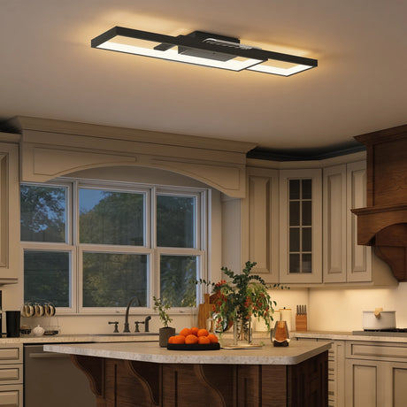 HOMCOM LED Ceiling Light, Modern Dimmable Ceiling Light with Wall Switch & Remote Control, Flush Mount Ceiling Lamp with 3000-6000K Colour Temperatures for Living Room, Bedroom, Black