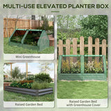 Outsunny Metal Planter Box with Cover, Raised Garden Bed with Greenhouse, for Herbs and Vegetables, Green and Dark Grey