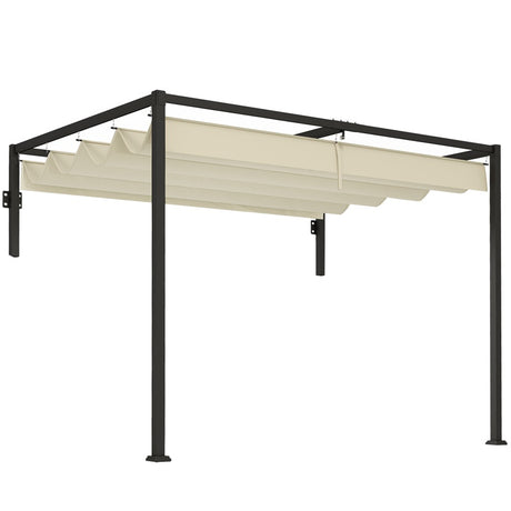 Outsunny 2 x 3(m) Lean To Steel Pergola, with Moving Fabric Canopy - Khaki