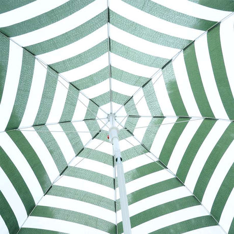 Outsunny 1.8m Beach Parasol Umbrella with Tilt Canopy, Lightweight Patio Garden Sunshade with 8 Ribs, Green & White Stripe
