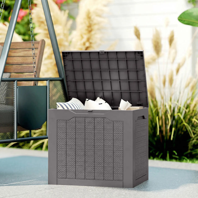 Outsunny 93L Plastic Garden Storage Box, Outdoor Storage Box with Handles, Waterproof Outdoor Storage Container, Brown