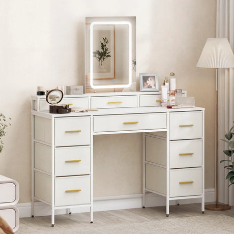 HOMCOM Multi-Storage Elegant Dressing Table, with LED Mirror - White
